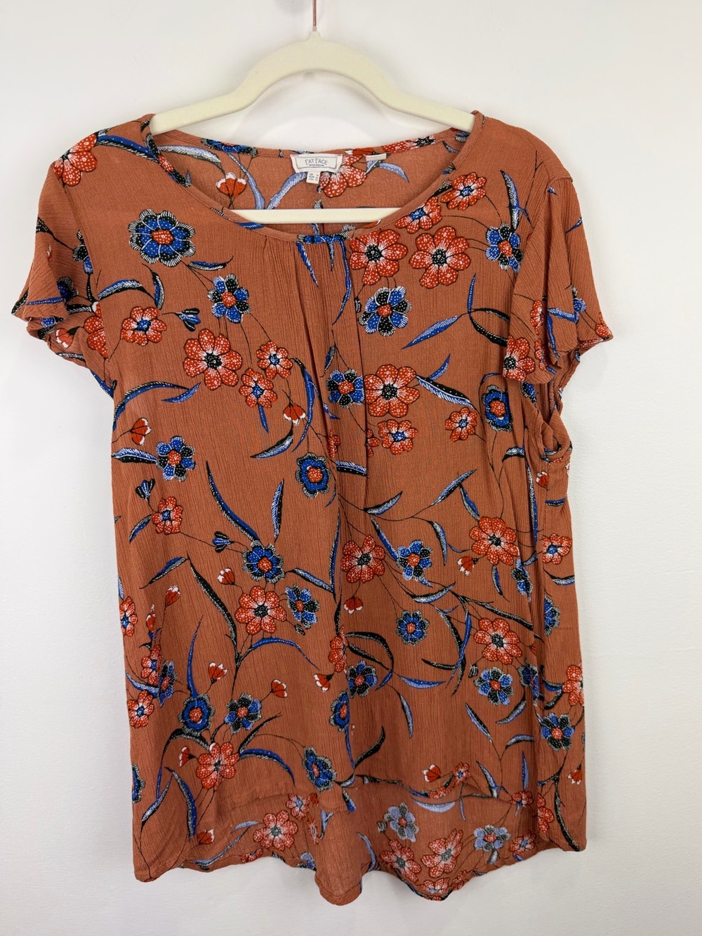 Fat Face Floral Boho Blouse Rust Brown Blue Orange Size 10
